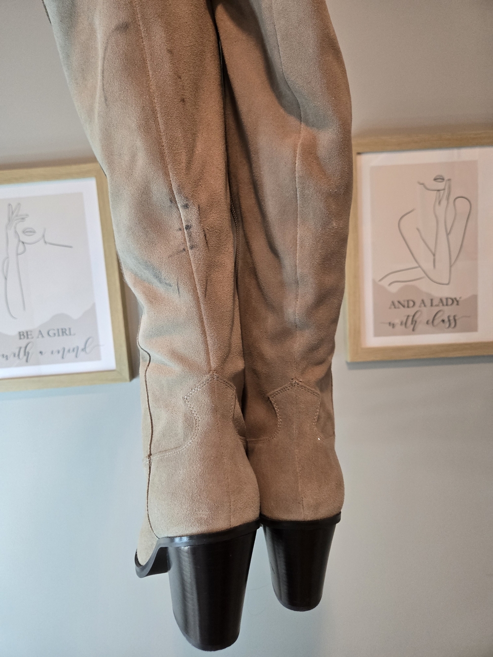 NWT Aldo Suede Knee-High Western Block Heel Boots - Beige *READ - Picture 4 of 16